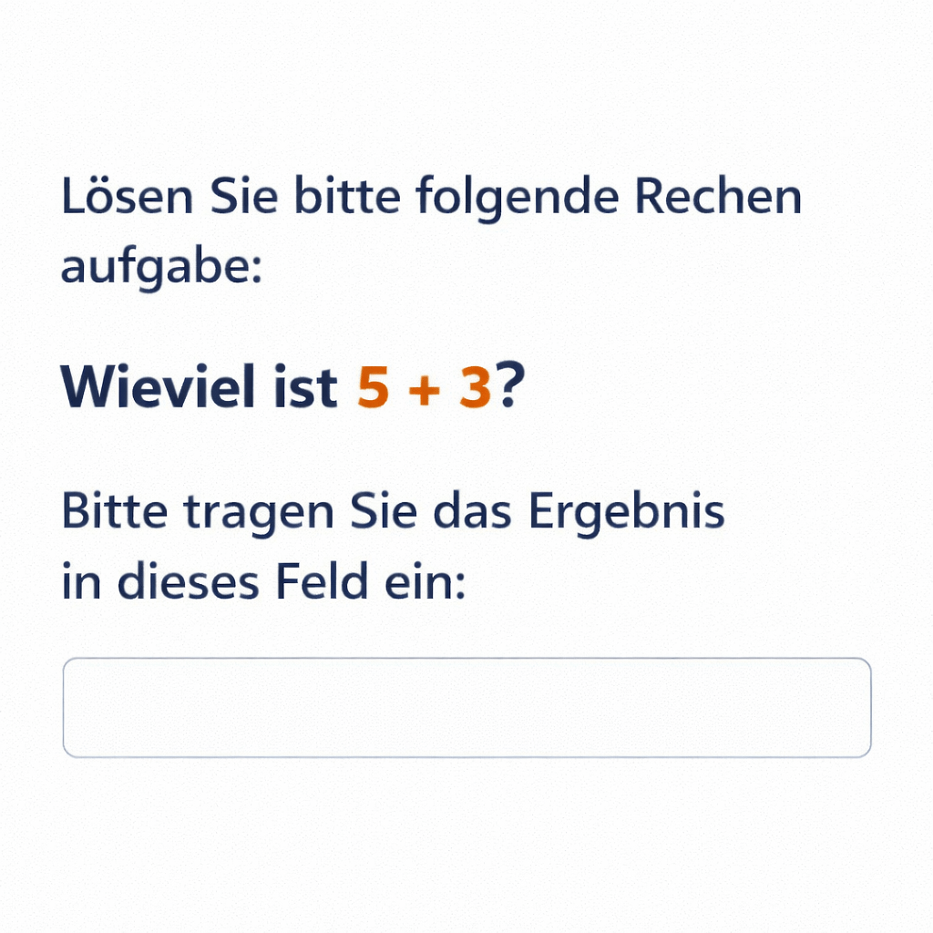 Diese No-Captcha-Lösung besteht in einer einfachen Rechen-Aufgabe: Wieviel ist 5+3?