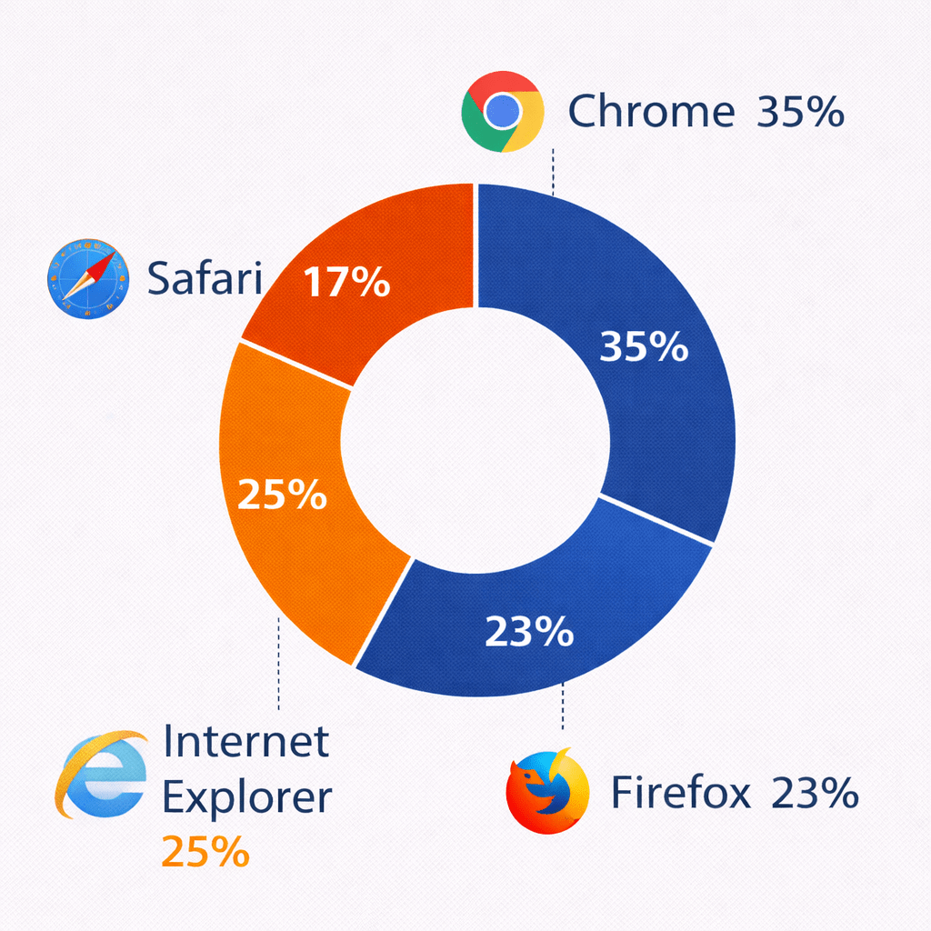 Dieses Kreis-Diagramm zeigt die Nutzung und den Marktanteil der Browser.