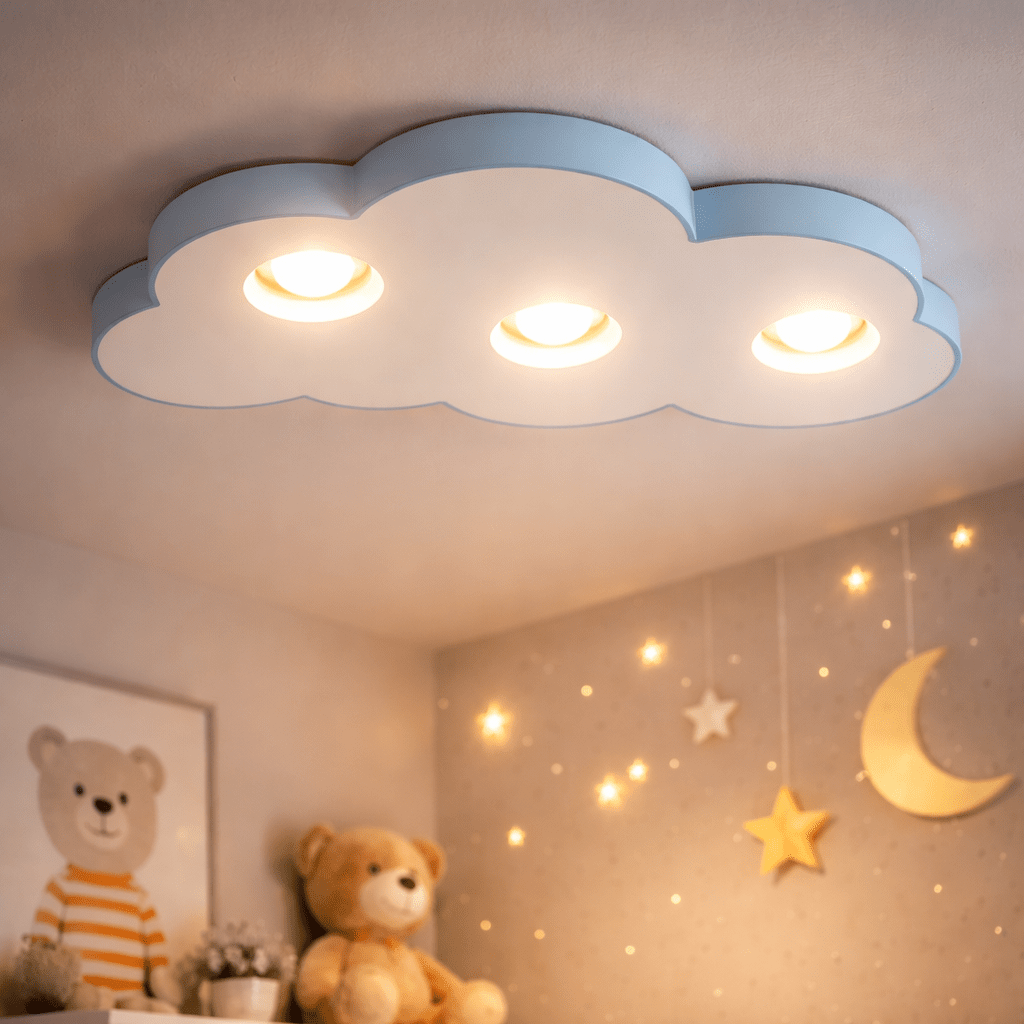 Kinderzimmer-Lampe in Wolkenform, drei warmweiße LED-Spots