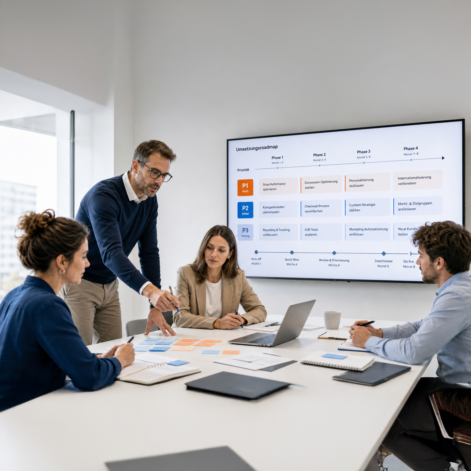 Workshop: Team erstellt Roadmap mit priorisierten Maßnahmen.